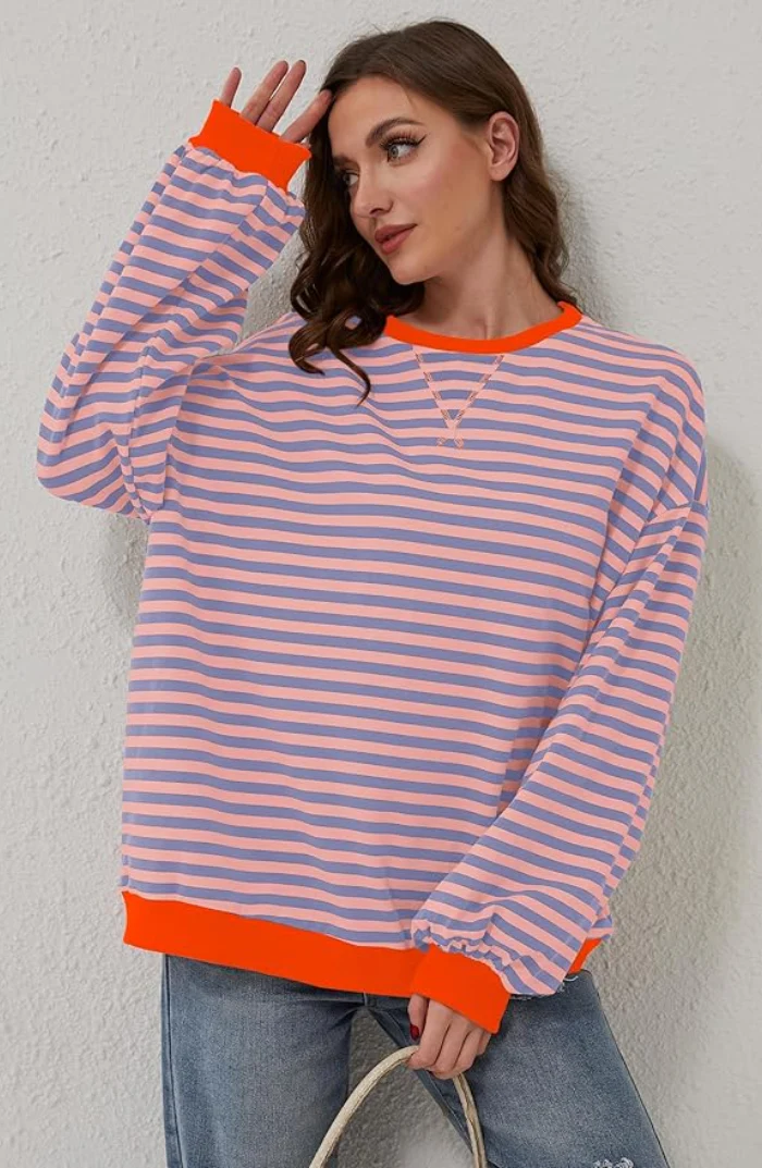 Heidi-Mode | Lässiges Gestreiftes Sweatshirt mit Kontrastierenden Akzenten für Damen - Image 12
