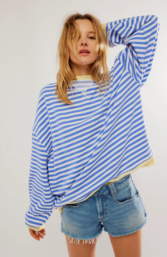 Heidi-Mode | Lässiges Gestreiftes Sweatshirt mit Kontrastierenden Akzenten für Damen - Image 8