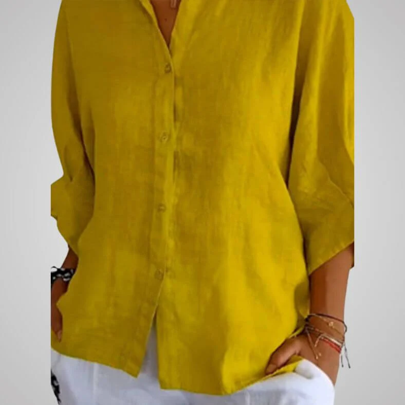 Heidi-Mode | Lässiges Shirt mit Schlaufenverschluss Aus Baumwolle und Leinen für Frauen - Image 6