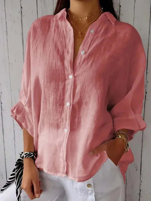 Heidi-Mode | Lässiges Shirt mit Schlaufenverschluss Aus Baumwolle und Leinen für Frauen - Image 8