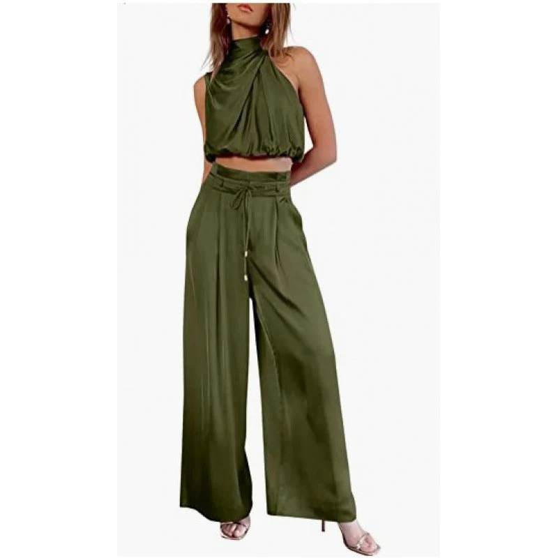 Heidi-Mode | Lässiges Ärmelloses Oberteil mit Midriff und Weiten Beinen 2 Teiliges Satz Damenbekleidung - Image 4