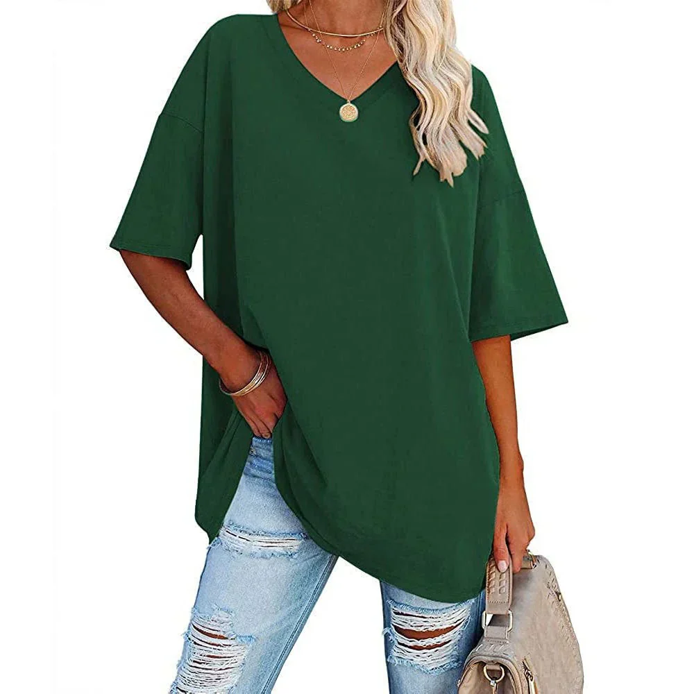 Heidi-Mode | Lässiges T-Shirt mit Übergröße V-Ausschnitt für Damen - Image 3
