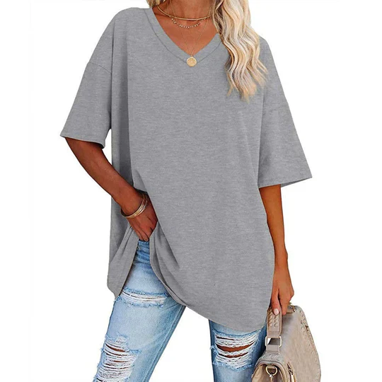 Heidi-Mode | Lässiges T-Shirt mit Übergröße V-Ausschnitt für Damen - Image 5