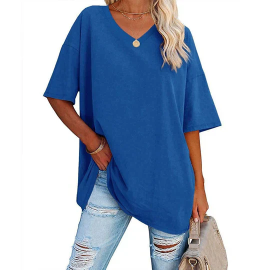 Heidi-Mode | Lässiges T-Shirt mit Übergröße V-Ausschnitt für Damen - Image 6