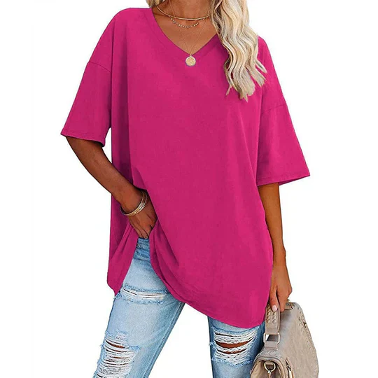Heidi-Mode | Lässiges T-Shirt mit Übergröße V-Ausschnitt für Damen - Image 7