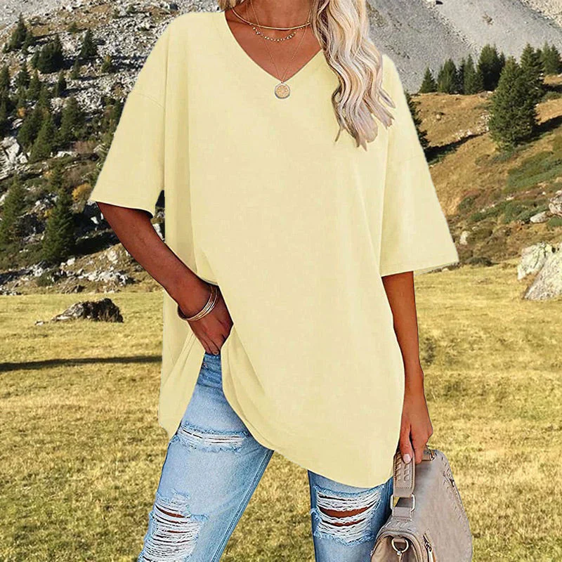 Heidi-Mode | Lässiges T-Shirt mit Übergröße V-Ausschnitt für Damen - Image 8
