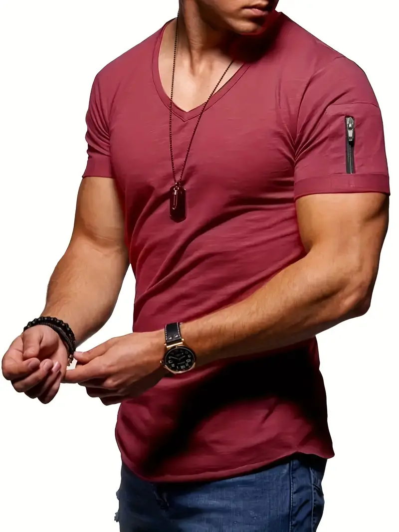Heidi-Mode | Lässiges T-Shirt mit V-Ausschnitt für Herren - Image 5