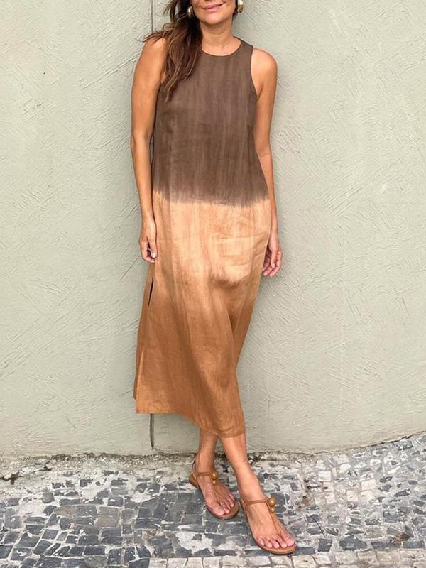 Heidi-Mode | Luftiges Leinenkleid Aus Baumwolle mit Farbverlauf und Schlitz Am Bein - Image 3