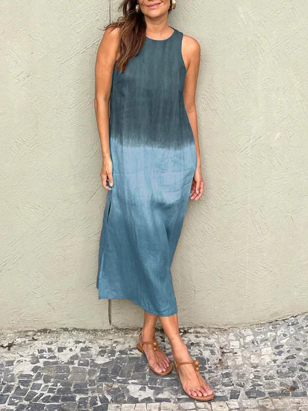 Heidi-Mode | Luftiges Leinenkleid Aus Baumwolle mit Farbverlauf und Schlitz Am Bein - Image 6