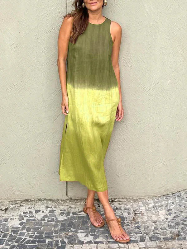 Heidi-Mode | Luftiges Leinenkleid Aus Baumwolle mit Farbverlauf und Schlitz Am Bein - Image 8