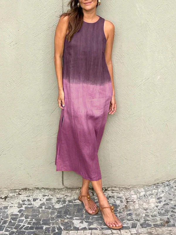 Heidi-Mode | Luftiges Leinenkleid Aus Baumwolle mit Farbverlauf und Schlitz Am Bein - Image 9