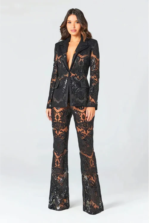 Heidi-Mode | Luxuriöses Pailletten Blazer und Hosen Satz - Image 3