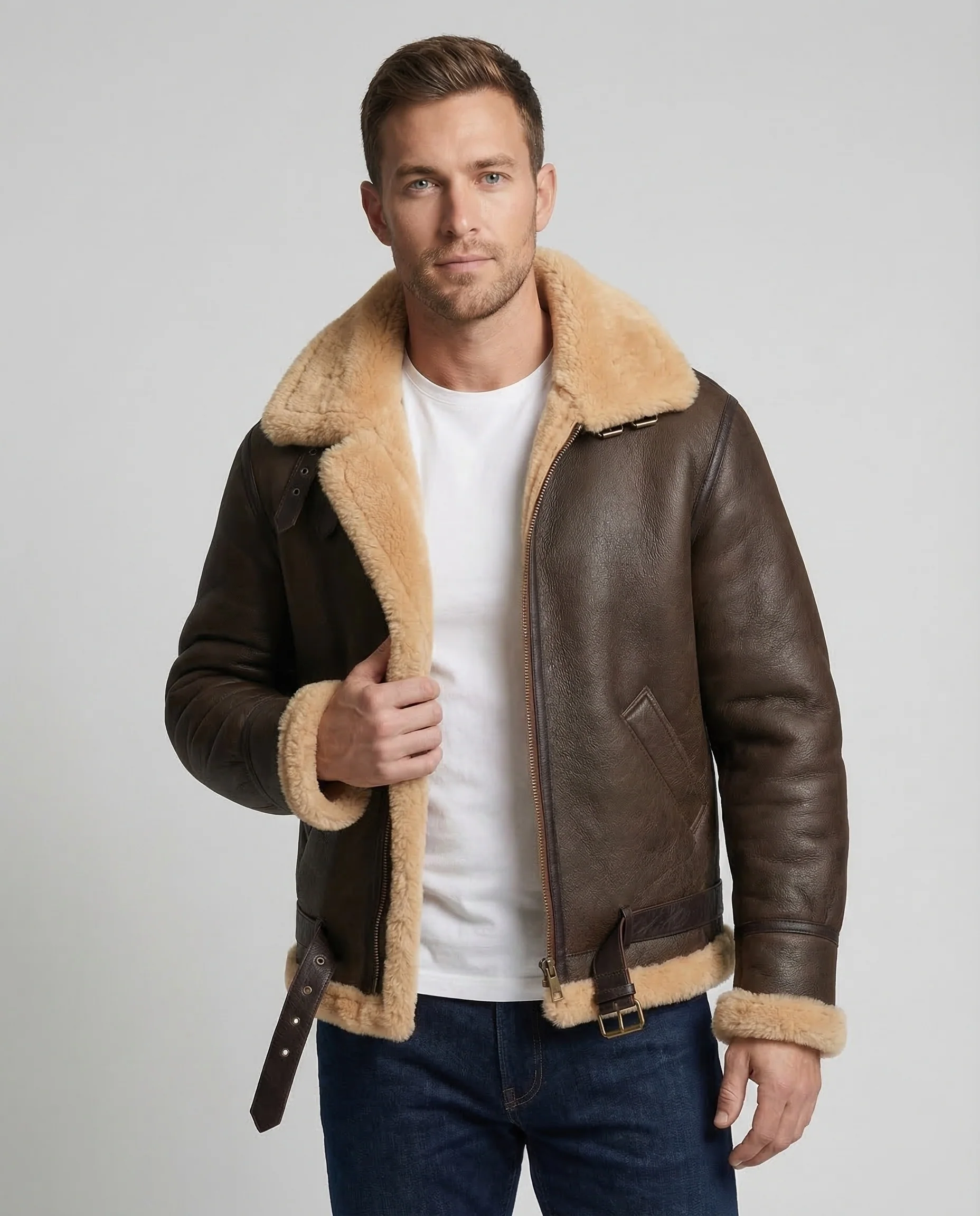 Herren Aviator-Pilotenjacke aus Kunstleder mit breitem Kragen & Reißverschluss | Heidi-Mode - Image 2
