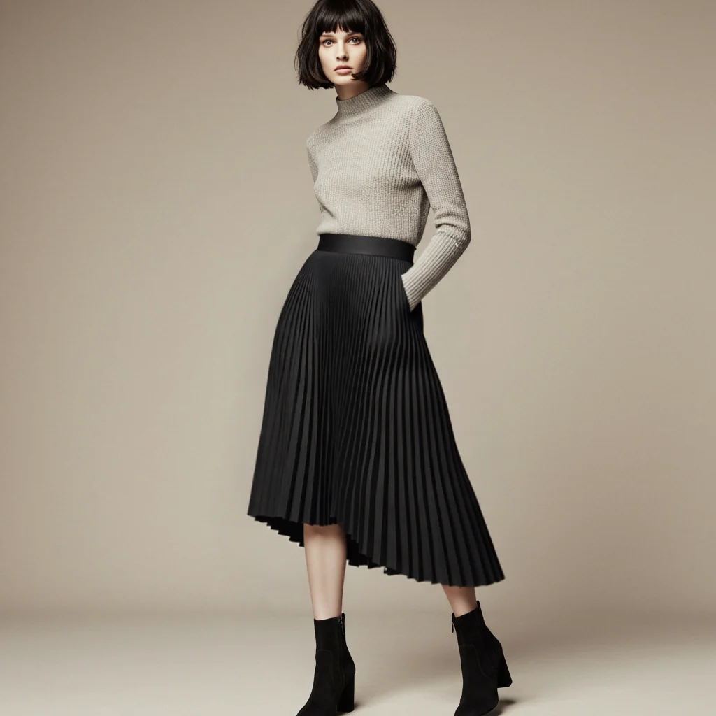 Heidi-Mode | Markendesigner Damen Eleganter Schicker Solider Plisseerock Hohe Taille Luxusmode - Image 2