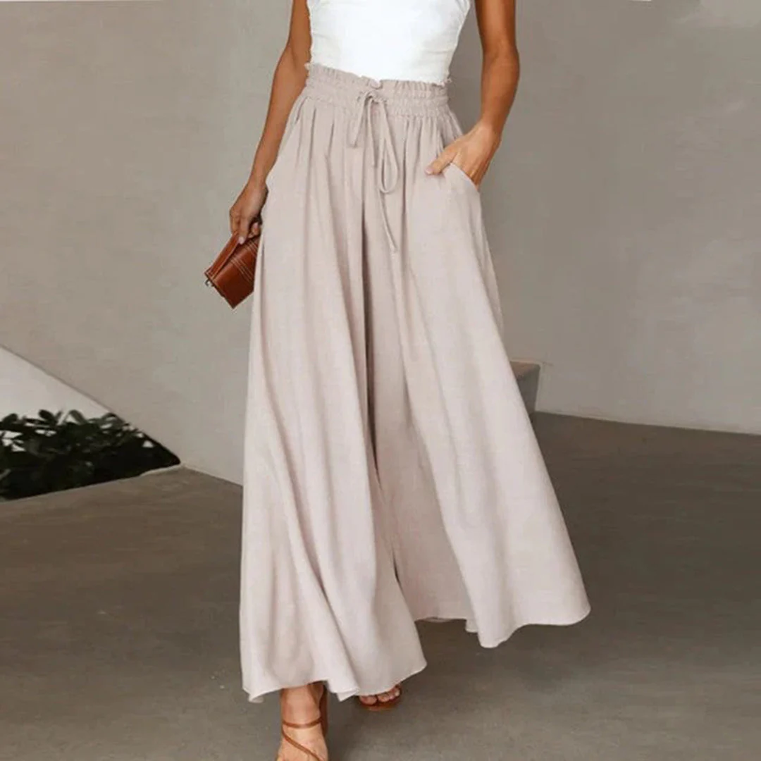 Heidi-Mode | Maxi Rock Hohe Taille Elastisch mit Schnürung A-Linie mit Taschen Lang und Luftig - Image 8
