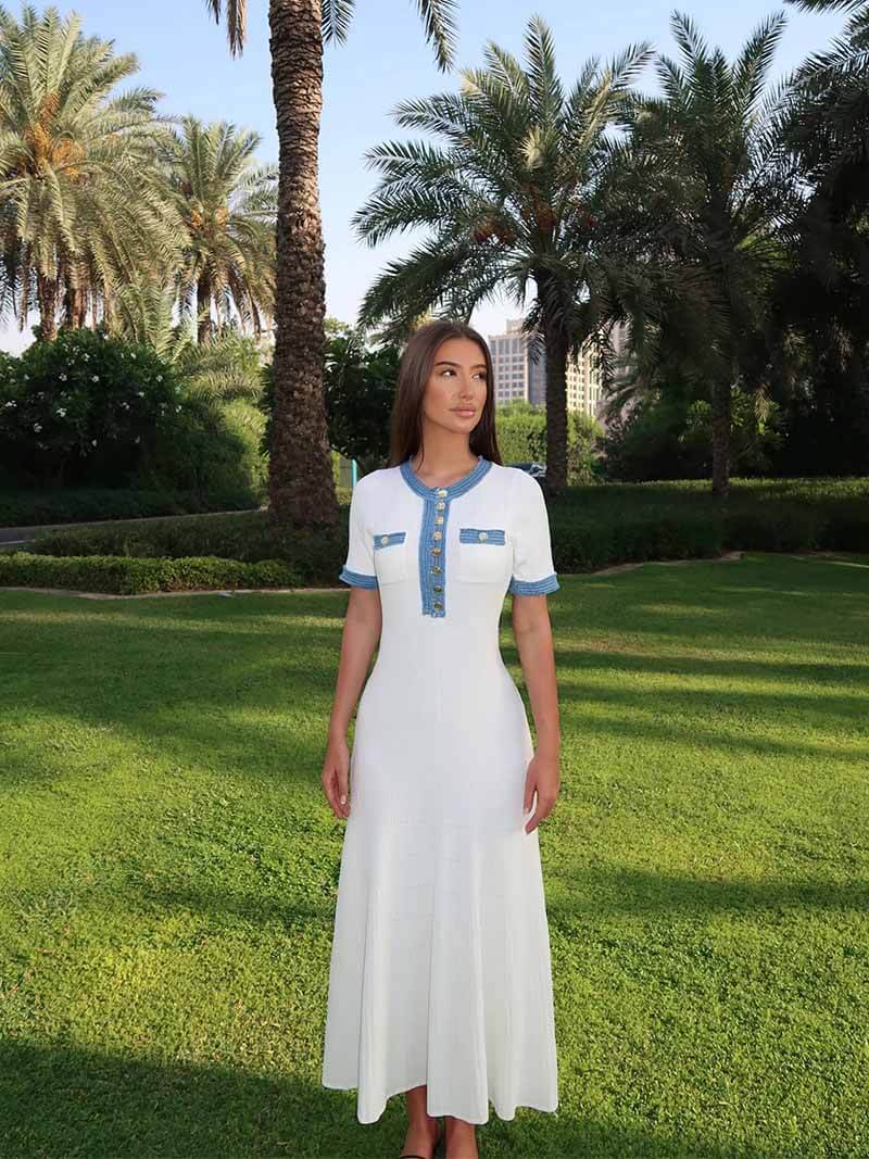Heidi-Mode | Maxi-Kleid - Dekorative Strick mit Fransen-Denim-Einsatz - Image 4