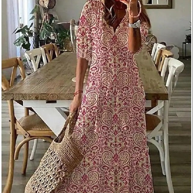 Heidi-Mode | Maxikleid mit Halben Ärmeln und V-Ausschnitt mit Blumenmuster - Image 3
