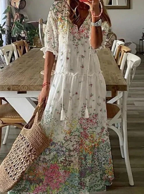 Heidi-Mode | Maxikleid mit Halben Ärmeln und V-Ausschnitt mit Blumenmuster - Image 4