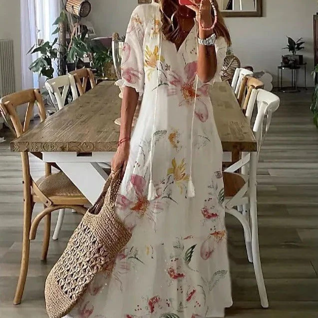 Heidi-Mode | Maxikleid mit Halben Ärmeln und V-Ausschnitt mit Blumenmuster - Image 8
