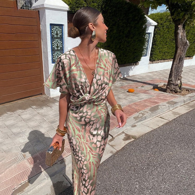 Heidi-Mode | Maxikleid mit V-Ausschnitt Damen Abendkleid mit Wickeldetail für Besondere Anlässe
