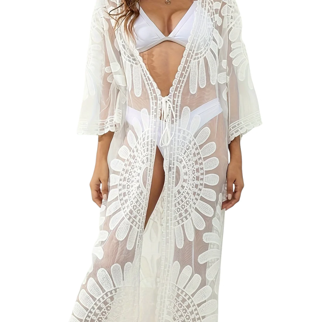 Heidi-Mode | Mesh Überwurf – Boho – V-Ausschnitt Bestickt