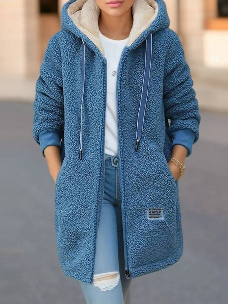 Heidi-Mode | Mittel-Langen Hoodie Polar Jacke Reißverschluss Lange Ärmel Damen Freizeit Locker Jacke