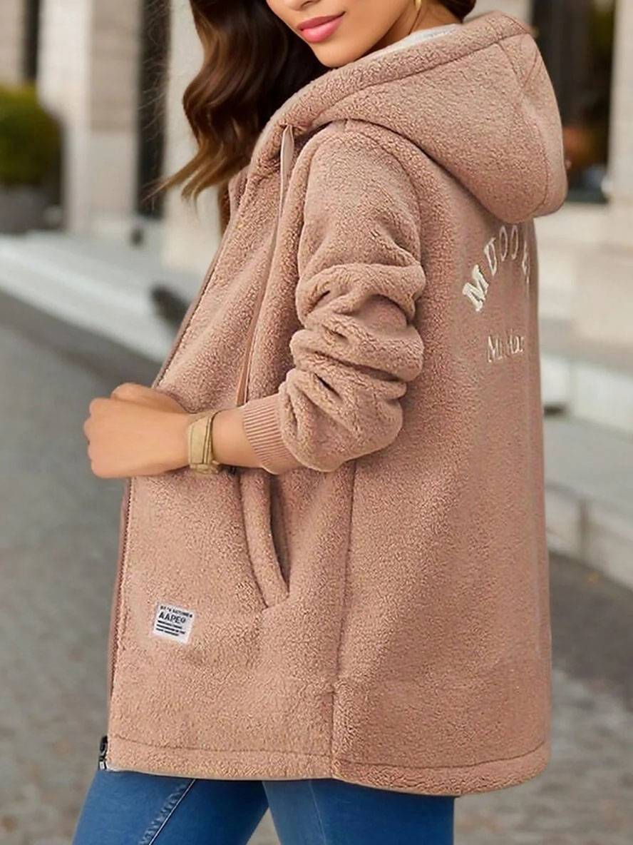 Heidi-Mode | Mittel-Langen Hoodie Polar Jacke Reißverschluss Lange Ärmel Damen Freizeit Locker Jacke - Image 3