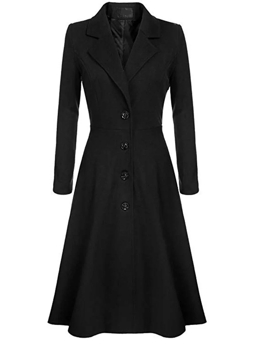 Heidi-Mode | Mid-Length Mantel Aus Wolle A-Linie Knöpfe Reverskragen Lange Ärmel Damen Elegant Casual Casual Weste - Image 3