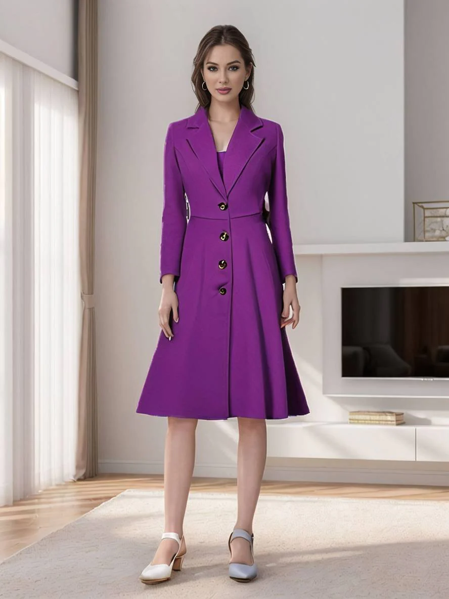 Heidi-Mode | Mid-Length Mantel Aus Wolle A-Linie Knöpfe Reverskragen Lange Ärmel Damen Elegant Casual Casual Weste - Image 4