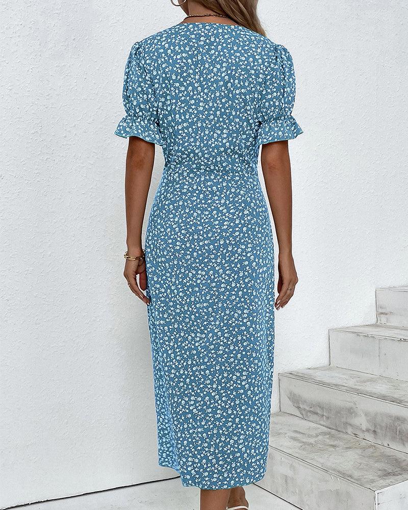 Heidi-Mode | Midi Blumen Sommerkleid mit Kurzen Ärmeln - Image 4