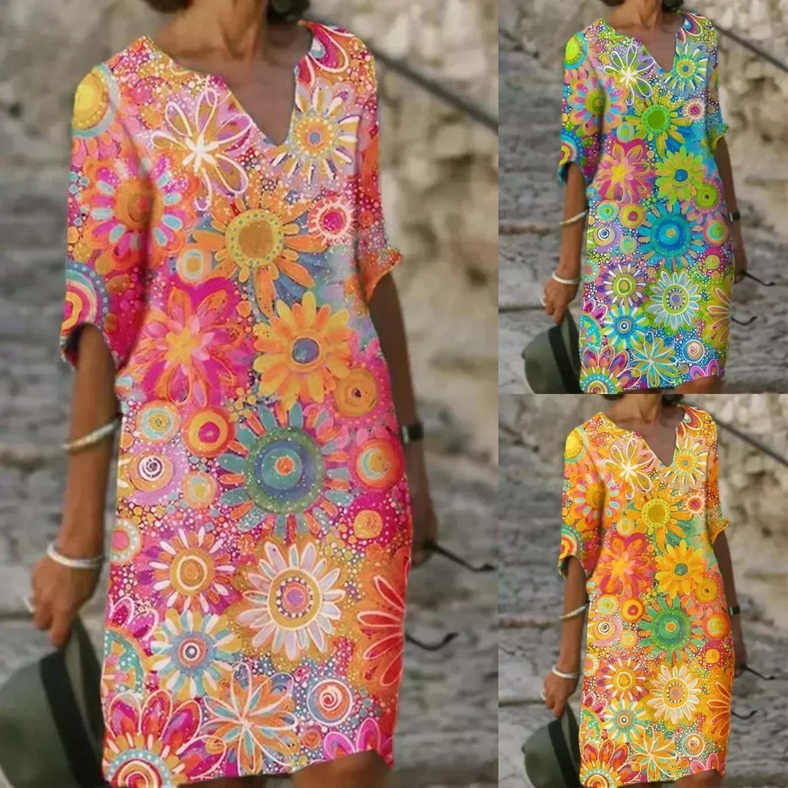 Heidi-Mode | Midi-Kleid mit V-Ausschnitt und Blumenmuster