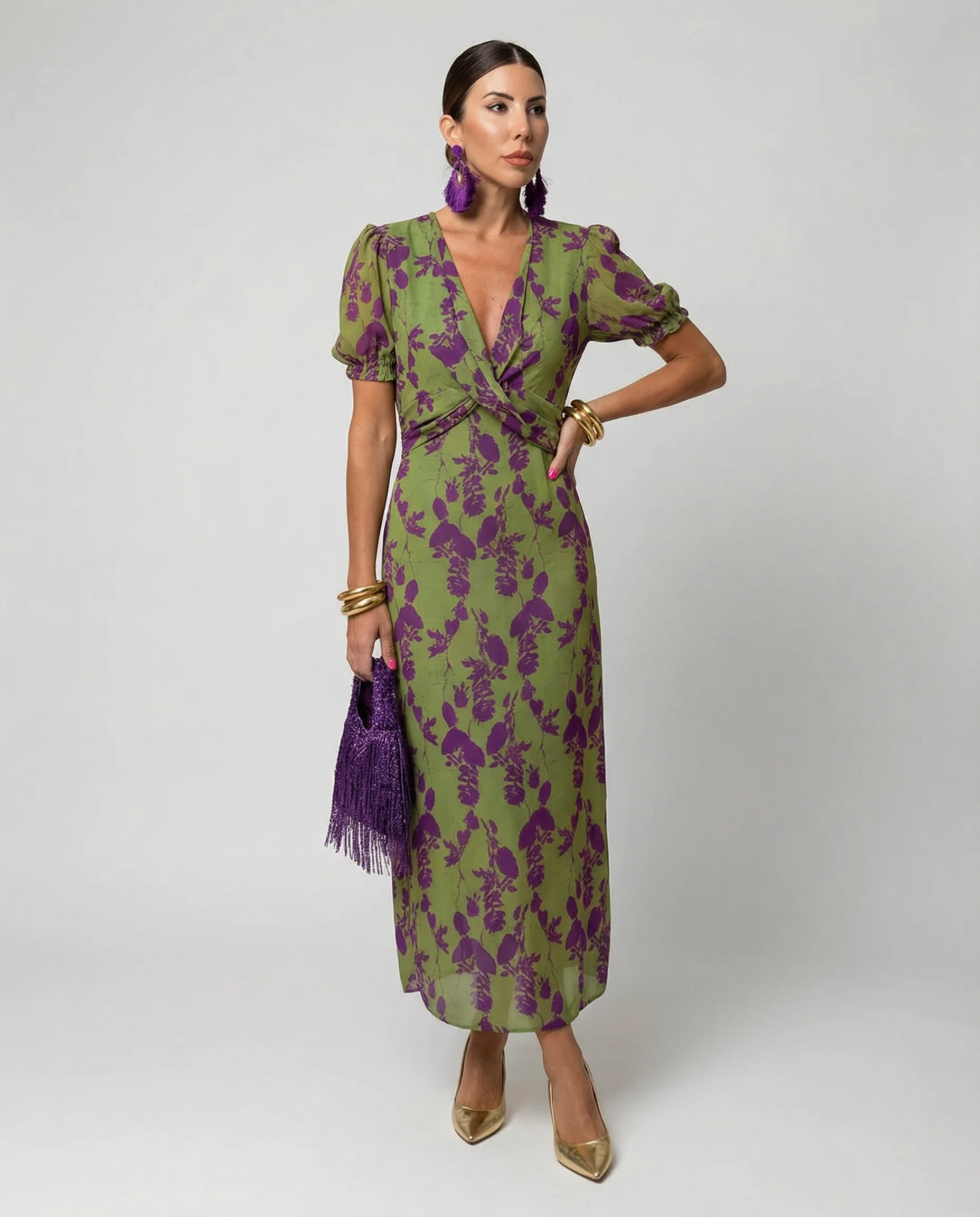 Leichtes Sommerkleid mit Blumenmuster und V-Ausschnitt für Den Alltag Heidi-Mode