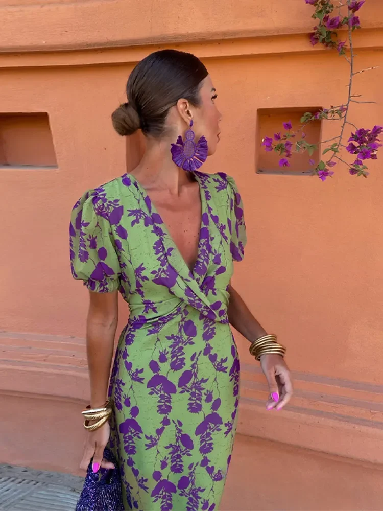 Leichtes Sommerkleid mit Blumenmuster und V-Ausschnitt für Den Alltag Heidi-Mode - Image 7