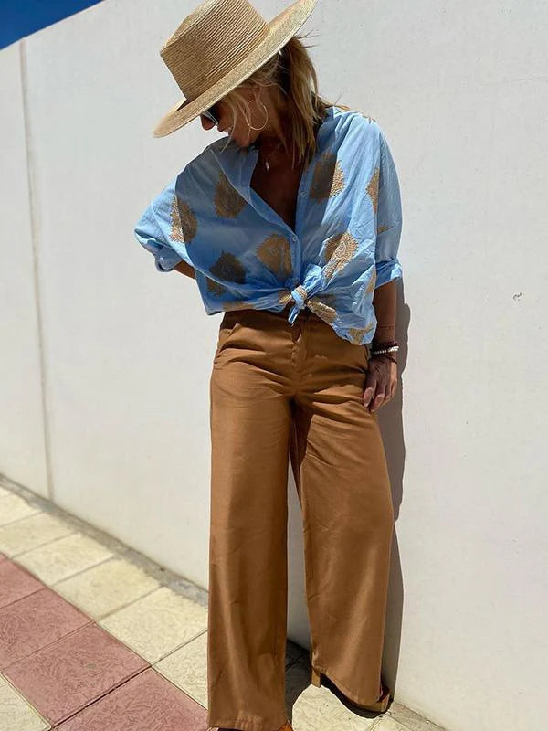 Heidi-Mode | mit Knopfleiste Boho Stil Lockere Passform Langarm Shirt Damen Leinenhemd - Image 4