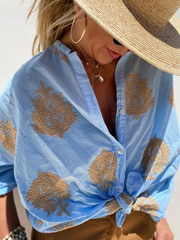 Heidi-Mode | mit Knopfleiste Boho Stil Lockere Passform Langarm Shirt Damen Leinenhemd - Image 6