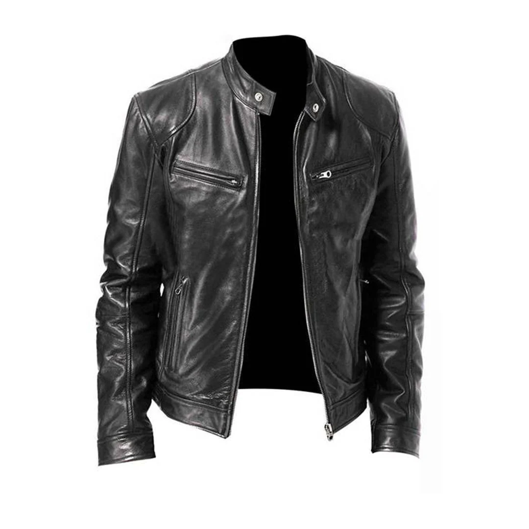 Heidi-Mode | Herren Lederjacke - Biker Stil mit Stehkragen - Image 2