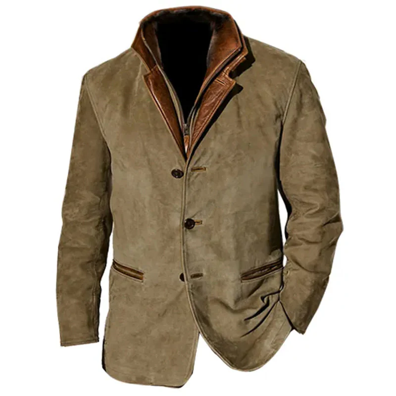 Heidi-Mode | Herren Wildlederjacke mit Lederbesatz - Reverskragen-Design - Image 2