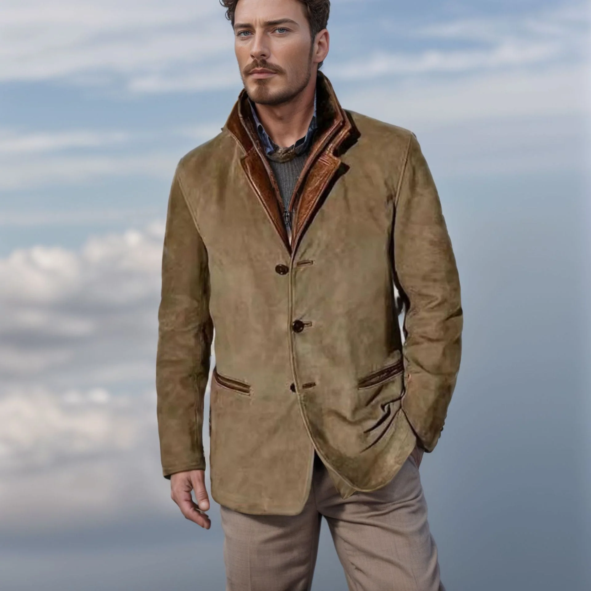 Heidi-Mode | Herren Wildlederjacke mit Lederbesatz - Reverskragen-Design - Image 5