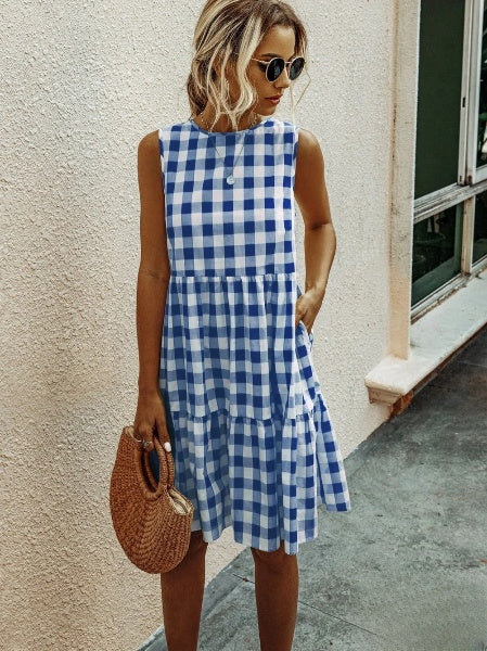 Heidi-Mode | Mode, Locker Geschnittenes Damenkleid mit Rundhalsausschnitt, Kariert Pastelmittelrock - Image 7