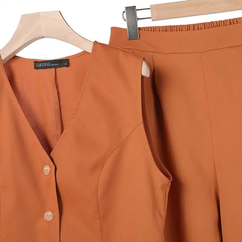 Heidi-Mode | Modern Set Eleganter Ärmelloser V-Ausschnitt-Top und Weit Geschnittene Hosen Damenanzug - Image 2