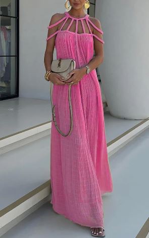 Heidi-Mode | Modern und Raffinierte Maxikleid mit Drapierten Zöpfen In Leinenmischung - Image 3