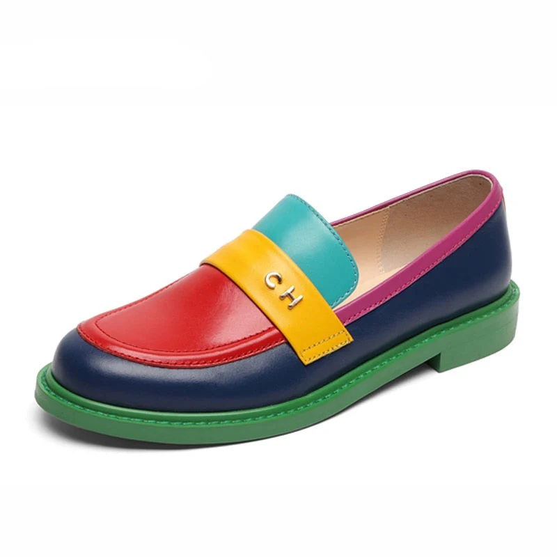 Heidi-Mode | Multi Color Block Echtes Leder Loafer