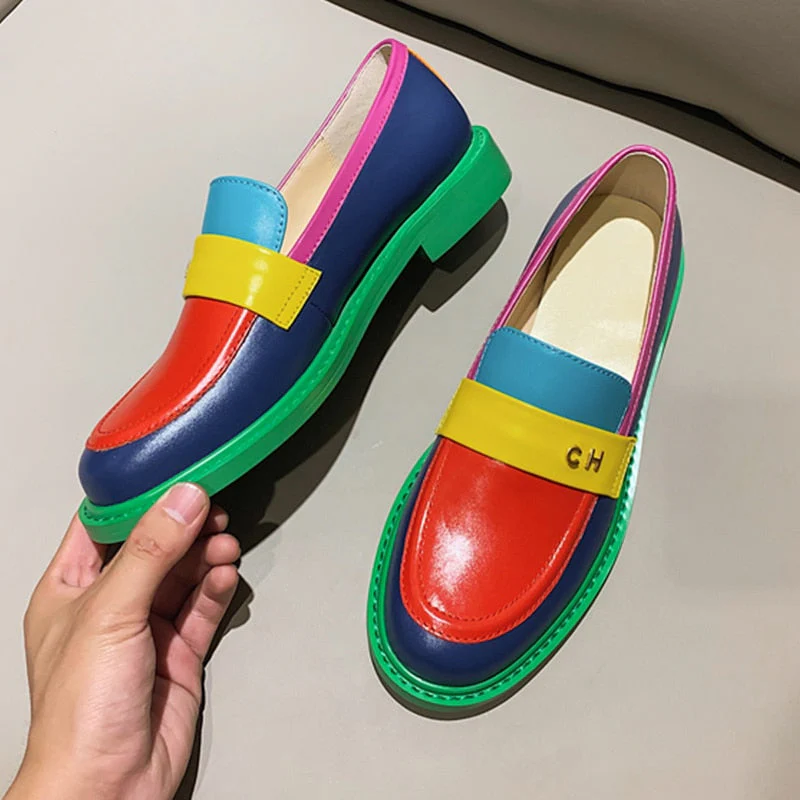 Heidi-Mode | Multi Color Block Echtes Leder Loafer - Image 8
