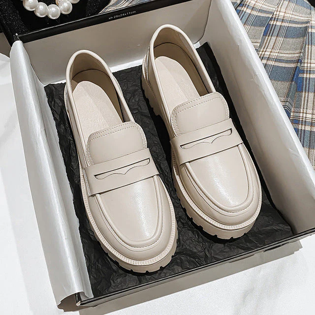Heidi-Mode | Mode Damen Britischer Stil Echtes Leder Plattform Schuhe Frühling Schuhe - Image 7