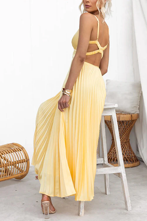 Heidi-Mode | V-Ausschnitt Rückenausschnitt Cut-Out Falten Maxi Cami Kleid - Image 2