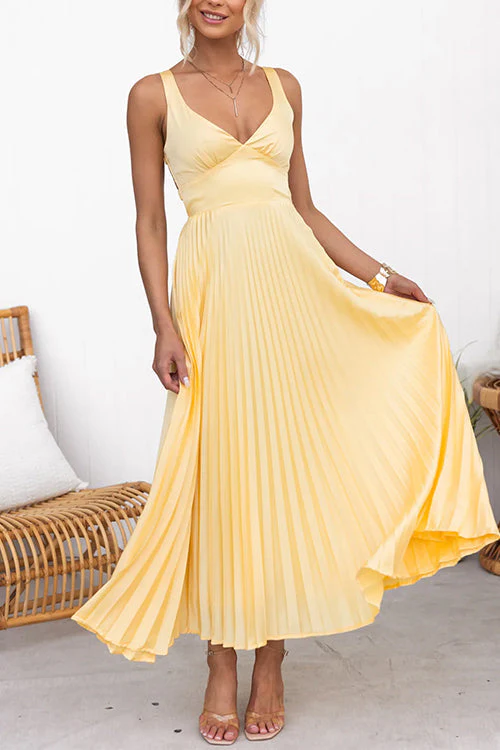 Heidi-Mode | V-Ausschnitt Rückenausschnitt Cut-Out Falten Maxi Cami Kleid - Image 3