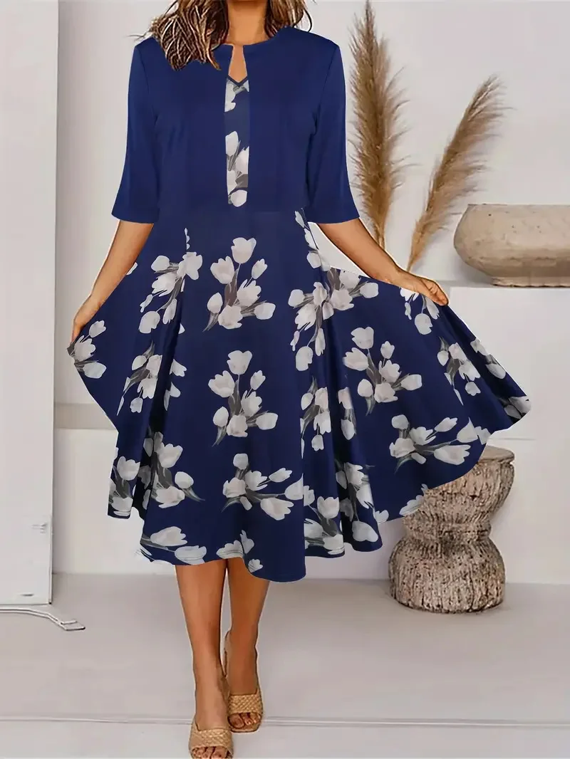 Heidi-Mode | Neu für Den Sommer! Eu Us Herbst Frau 2 Lang Kleid Set Blumen und Graspunkt Crew Neck Kleid mit Chiffon Kurzjacke - Image 9