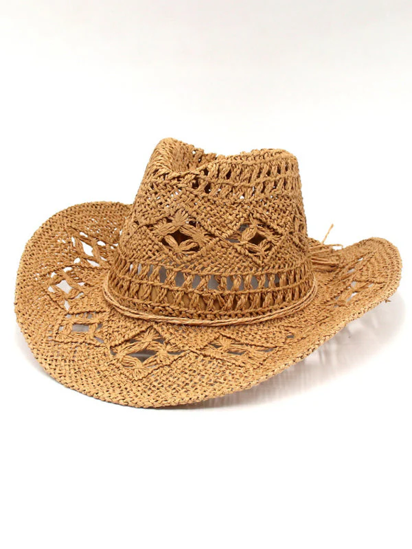 Heidi-Mode | Neuer Hohler Cowboyhut, Handgestrickter Strohhut, Jazzhut mit Erhöhtem Rand - Image 3
