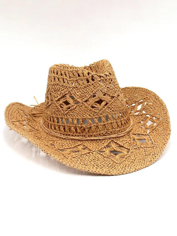 Heidi-Mode | Neuer Hohler Cowboyhut, Handgestrickter Strohhut, Jazzhut mit Erhöhtem Rand - Image 7