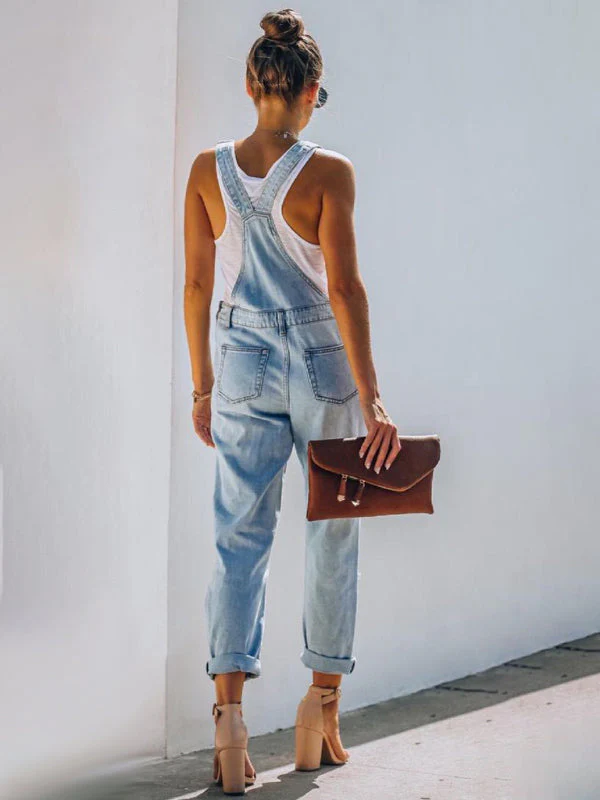 Heidi-Mode | Neuer Stil Lässiger Pendler Zerrissener Mid Waist Denim Overall - Image 2